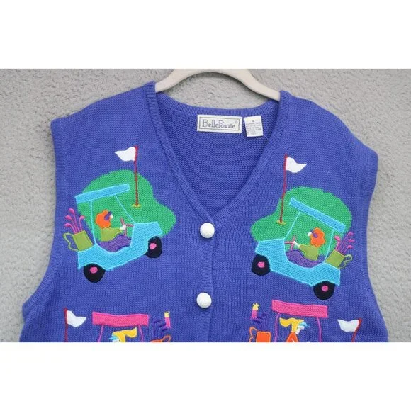 Belle Pointe Vtg. Hand Woven Embroidered Sweater Vest-NWT-Size XL-Golf